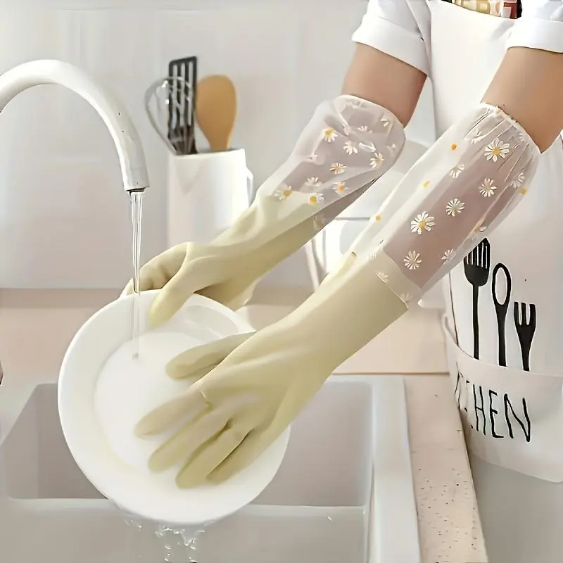 Waterproof Cleaning Gloves, 2 Counts Non-slip Dish Washing Gloves, Multifunctional Household Cleaning Gloves for Kitchen & Bathroom 4