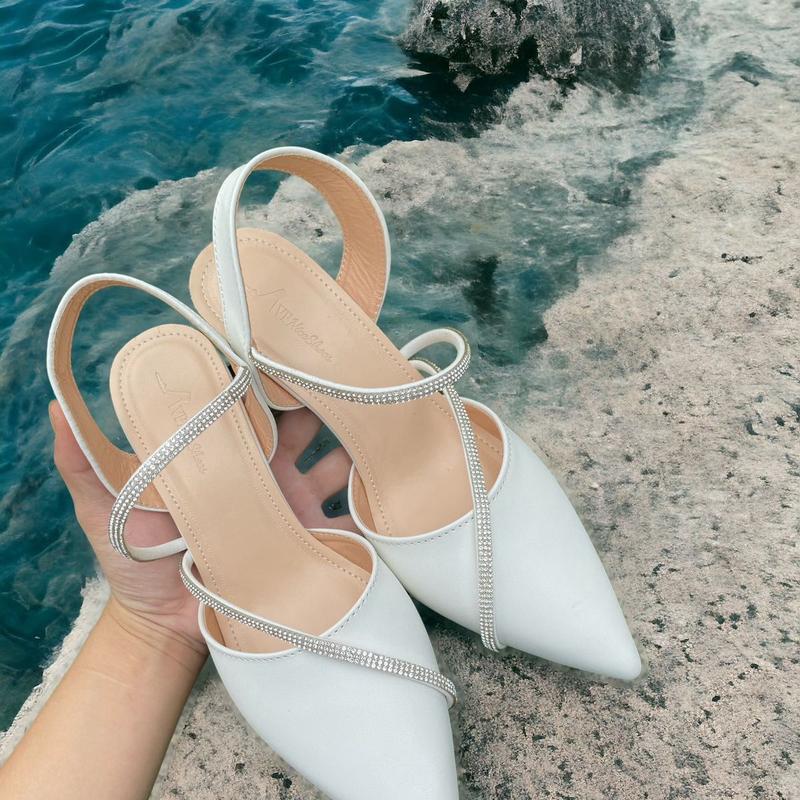 Giày cao gót da nhũ kim tuyến V21 gót cao 3-7cm Mũi tròn DéP Shoes Nữ Sandal giày  cao
