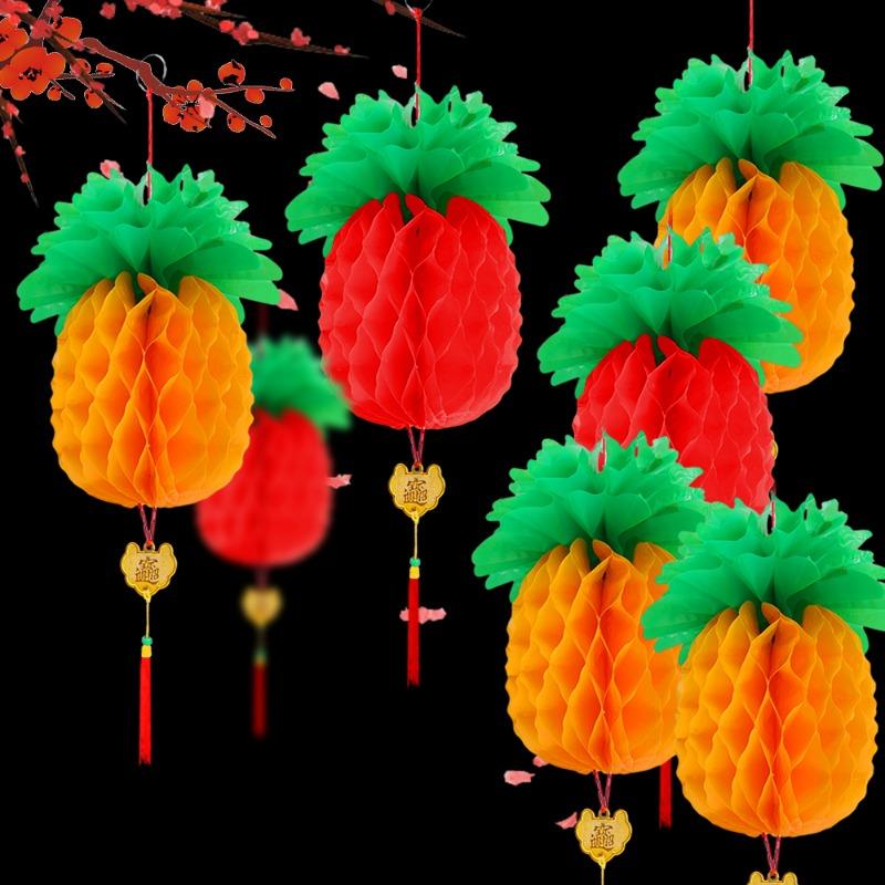 Product Introduction of 3Pcs Folding Honeycomb Paper Pineapple Lantern 3D Shopping Malls Streets Shops Home Birthday Party Hanging Ornament Spring Festival Decorations 16