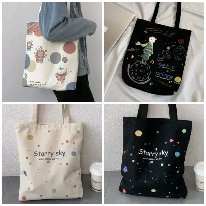 Totebag Wanita Termurah Motif Starry Sky dengan Resleting Kanvas Kpop 6