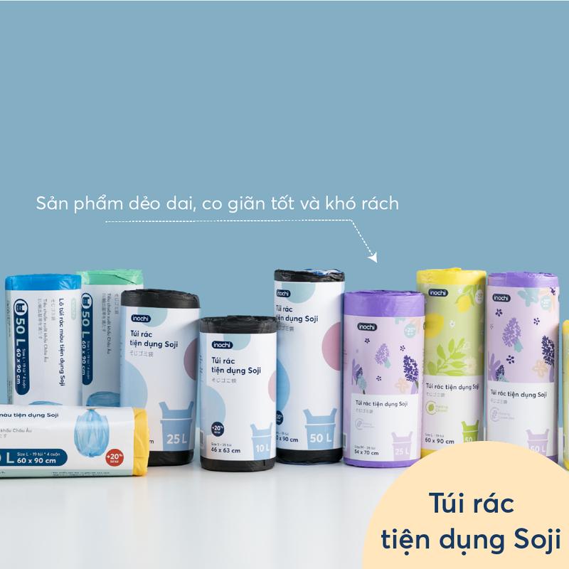 Cuộn Túi Rác Tiện Dụng Soji 10L 35 túi cuộn 25L 28 túi cuộn 50L 19 túi cuộn - Có mùi hương Chanh Lavender - Inochi: Dẻo Dai Không Mùi Hôi Thân Thiện Môi Trường Kitchen túi đựng