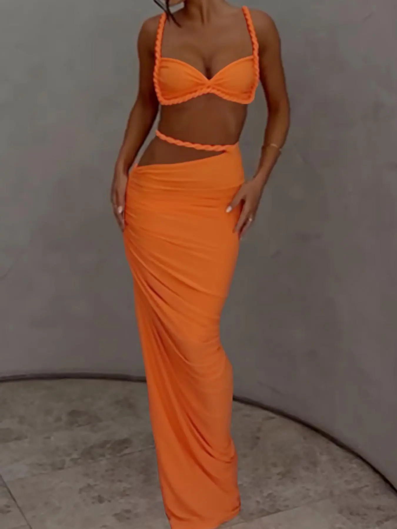 Women's Solid  / Colorblock  Ruched Crop Cami Top & Skirt Two-piece Set, Sexy Fashion Casual Two Piece Outfits for Daily Outdoor Wear, Women Clothes for Spring & Fall