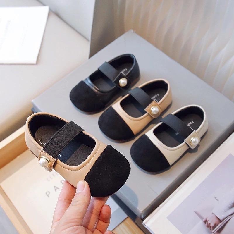 Giày Cho Bé- Giày Búp Bê Da Phối Nhung 3 Màu Quai Dán Đính Đá Phong Cách Hàn Quốc Dễ Mix Đồ Cho Bé Gái G16