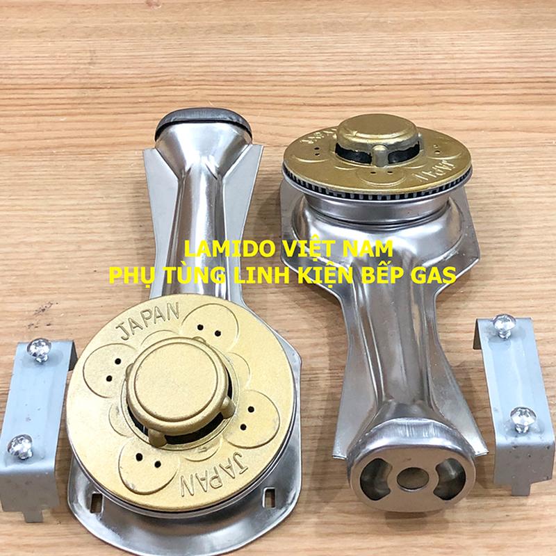 COMBO 2 Bộ Ống Điếu bếp gas l Họng Đầu Đốt l Mâm chia lửa Sen NHÔM 43 - 78mm - CHỮ JAPAN - FUJISHI - Kèm Bass gắn + Vít - Phụ kiện bếp ga linh kiện thay thế bếp đôi đơn