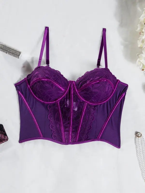 Women's Plain Contrast Lace Adjustable Strap Bra, Fashion Casual Cozy Breathable Push Up Bra for Daily Wear, Women's Lingerie for All Seasons 0