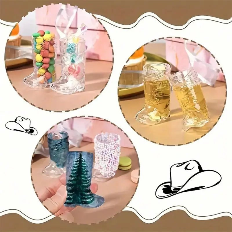 #KUP 5/10/20pcs Transparent Mini Cowboy Boot Shot Glasses - Reusable Western Mugs For Cool Party Decor, Perfect For Birthday & Theme Parties 5