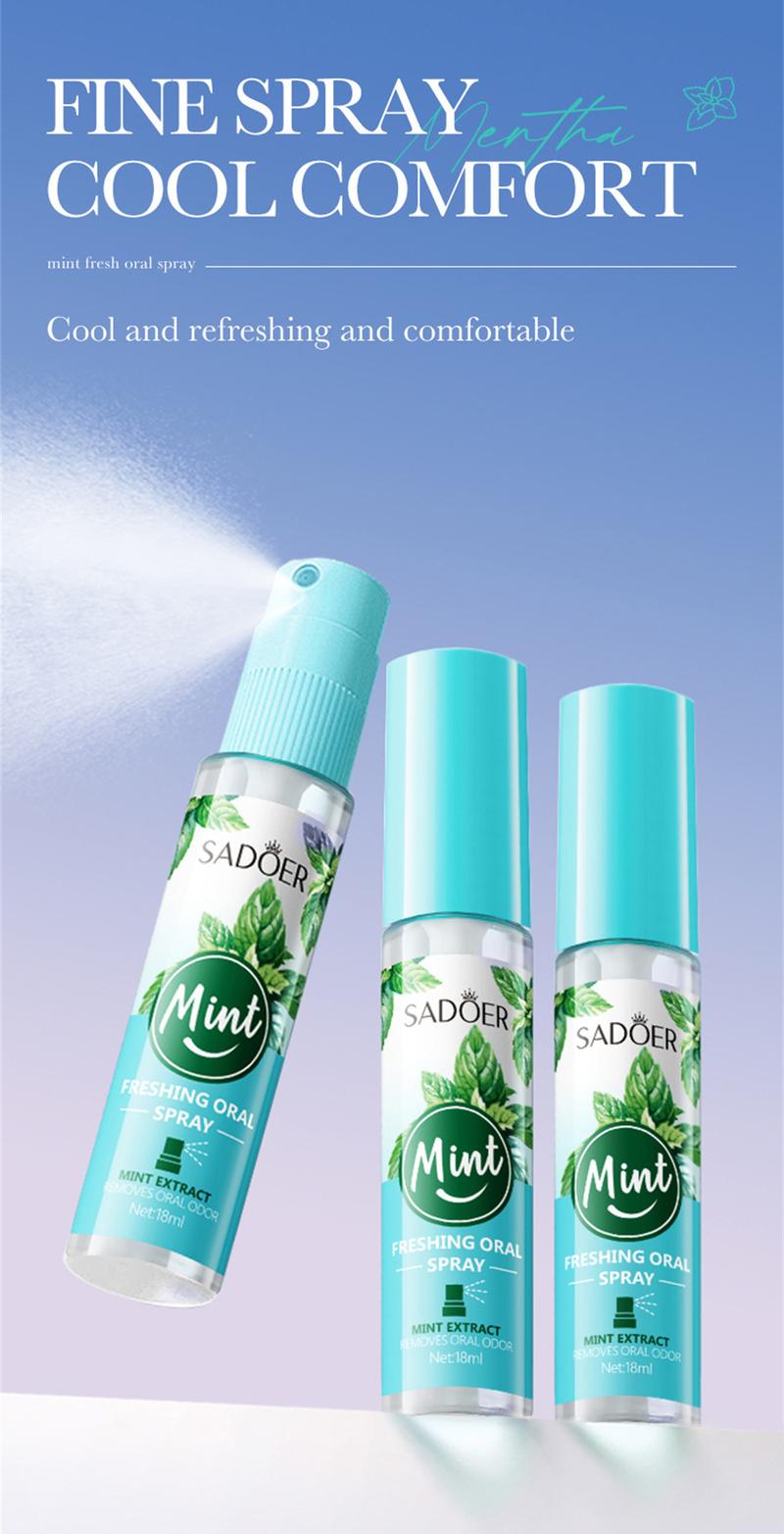 Product Introduction of SADOER Mint Fresh Mouth Spray Fresh Breath Lasting Fragrance Eliminating Halitosis Spray Oral Organic Breath Spray Restore Herbal 21