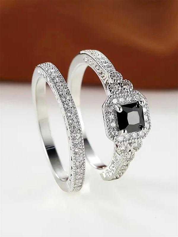 Women's Elegant Rhinestone Decor Rings, 2pcs/set Trendy Exquisite Promise Rings, Fashion Luxury Wedding Jewelry As Gift for Girlfriend Valentine's Day, Gift for Her 3