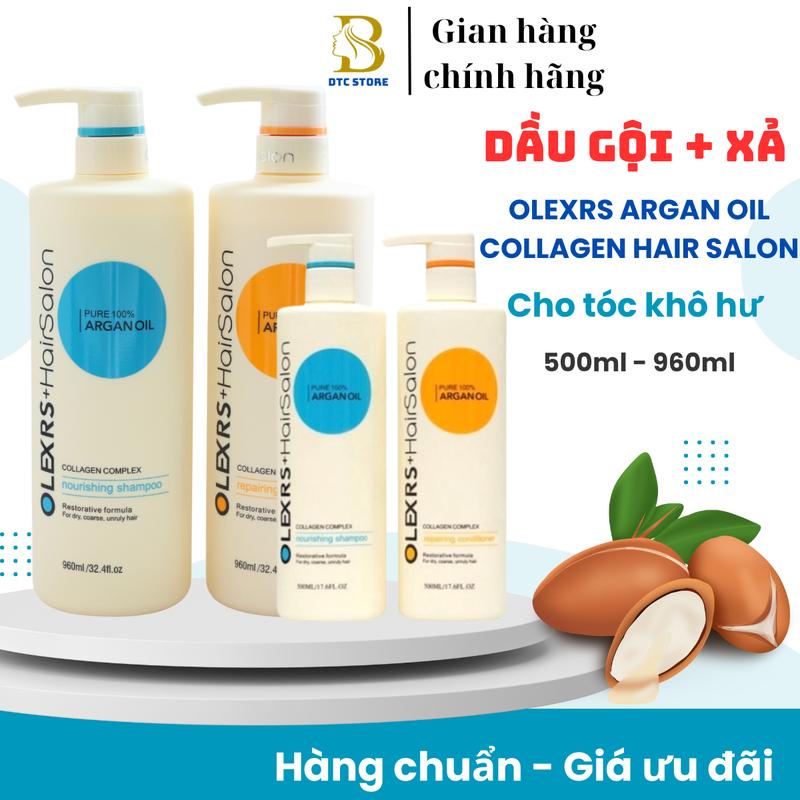 Cặp dầu gội xả Olexrs Argan Oil Collagen Hair Salon 500ml và 960ml cho tóc khô hư Nữ Dưỡng Tóc Women
