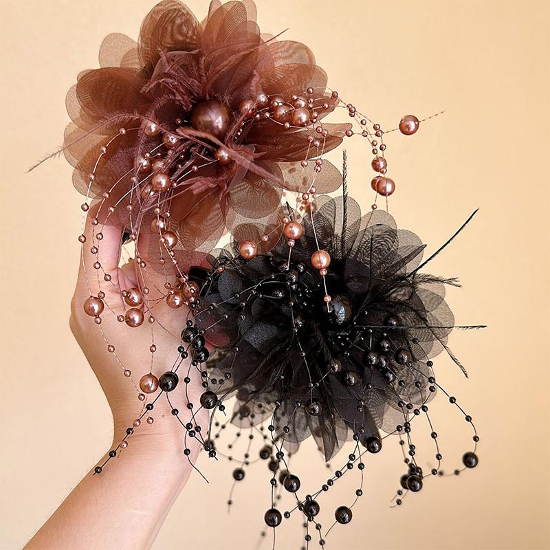 Product Introduction of Fashion Black Mesh Flower Hair Clip Women Shark Ponytail Clip Headdress Temperament Flower Hair Claw Headwear 15