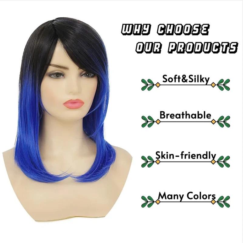 Product Introduction of HAIRJOY Synthetic Hair Women Ombre Black Red Wig Medium Long Straight Side Part Wigs 19