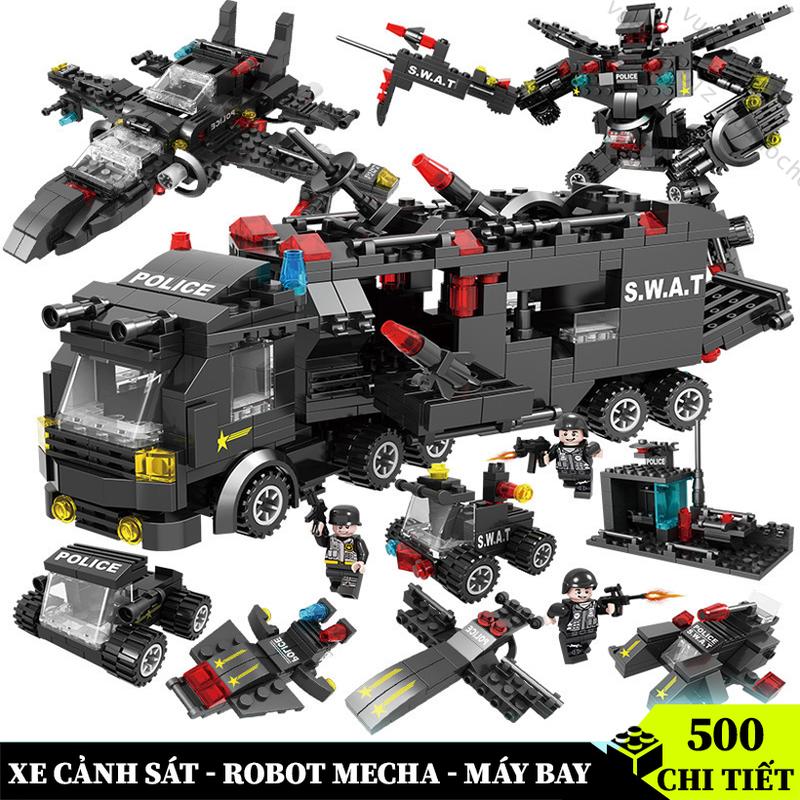[ 500 Chi Tiết ] Đồ chơi lắp ghép robot cảnh sát swat / máy bay chiến đấu / xe cảnh sát, lắp ráp biệt đội swat city cho bé thỏa sức sáng tạo