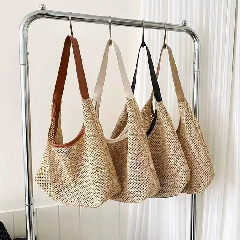 Túi Tote Dệt Cổ Điển, Túi Rơm, Túi Kẹp Nách, Túi Đeo Vai, Dung Lượng Lớn, Thích Hợp Cho Kỳ Nghỉ Và Bãi Biển, Dành Cho Phụ Nữ, Năm 2025 0