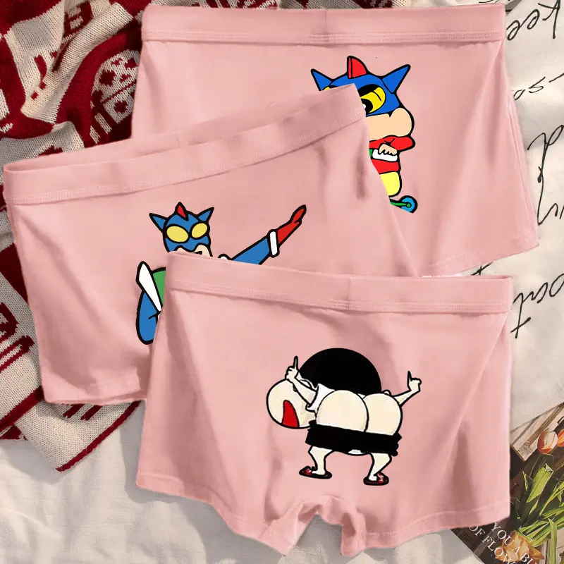 Quần Lót Boxer Nam, Màu Hồng, Thiết Kế Hoạt Hình Dễ Thương, Làm Bằng Cotton Nguyên Chất, Kháng Khuẩn, Thích Hợp Cho Mùa Hè, Cỡ Người Lớn, Có Shin-chan Bút Chì Màu Sịp Menswear