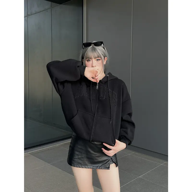 Áo Hoodie Có Khóa Kéo Có Mũ Trùm Đầu, Thiết Kế Mèo Boxy amadus, Dành Cho Nam Và Nữ, Thêu Nhiều Màu, Tay Phồng 3