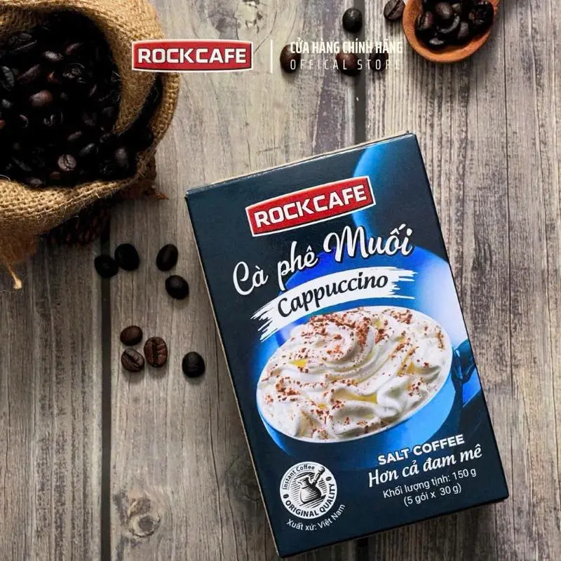 KHUYẾN MÃI MUA 2 HỘP BẤT KY  TẶNG 1 LY THÁI - ROCKCAFE - CAPPUCCINO MUỐI, SẦU RIÊNG. DỪA , TRỨNG (5 gói x 30 gram) 5