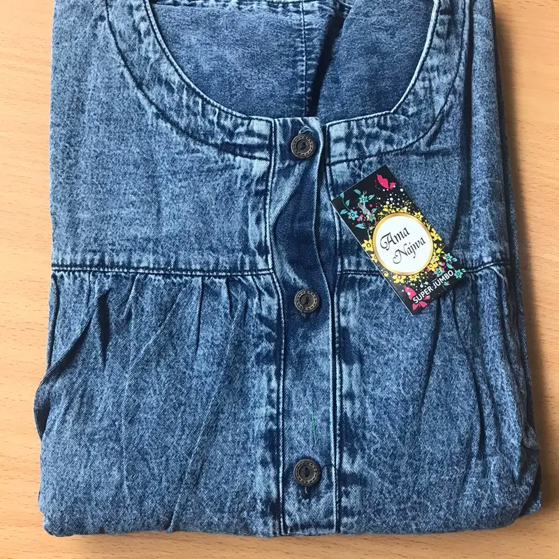 Gamis Jeans Wanita Muslim Cantik Terbaru Ld 130 cm Pj 140 cm Jumbo Size Bahan Nyaman Rempel Bawah Kancing Dada Aktif Lengan Panjang Best Seller Recommended Fit Kerja 2