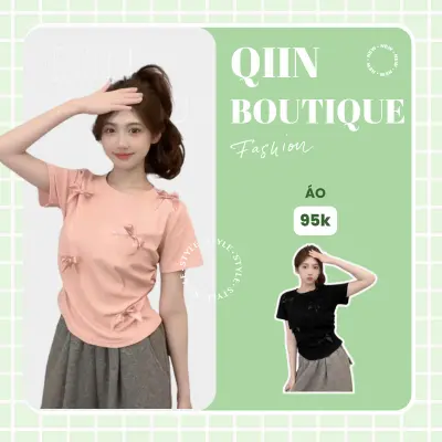 Áo Thun Nữ Phong Cách Ba Lê Nơ Bo Chun Đơn Giản, Dáng Baby Tee Ngắn, Ôm Body Chất Thun Mát A76 [QIIN BOUTIQUE]