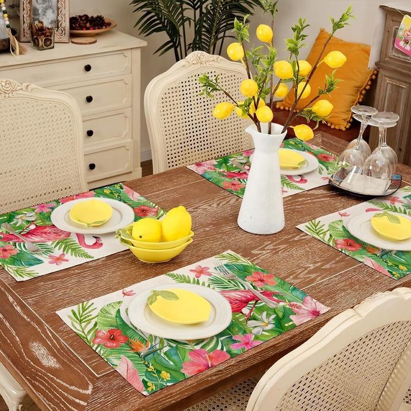 Product Introduction of Dining Table Hydrangea Pattern Linen Placemat Heat Resistant Anti Slip Table Mat Oil Proof Rustic Tableware Pad Table Decoration 8