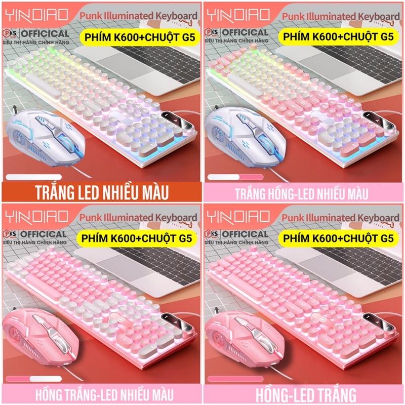 Combo Bàn Phím Chuột Máy Tính Laptop Có Dây Giả Cơ YINOAO K600-G5 LED Xuyên Chữ Nhiều Màu Sắc Trắng Xanh Hồng Tím - PKSMART ( TÙY MÀU BÀN PHÍM SẼ CÓ LED NHIỀU MÀU HOẶC LED TRẮNG )