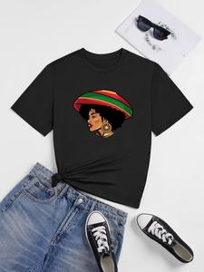 ImprinTee Women's Figure Print Round Neck Tee, Fashion Casual Crew Neck T-Shirt for Daily Holiday Vacation Outdoor Wear, Ladies Clothes for All Seasons