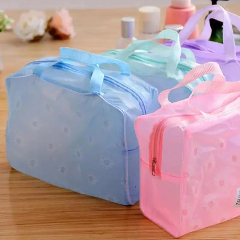 5 Color Waterproof PVC Cosmetic Storage Bag Women Transparent Organizer for Makeup Pouch Compression Travelling Bath Storage Bag