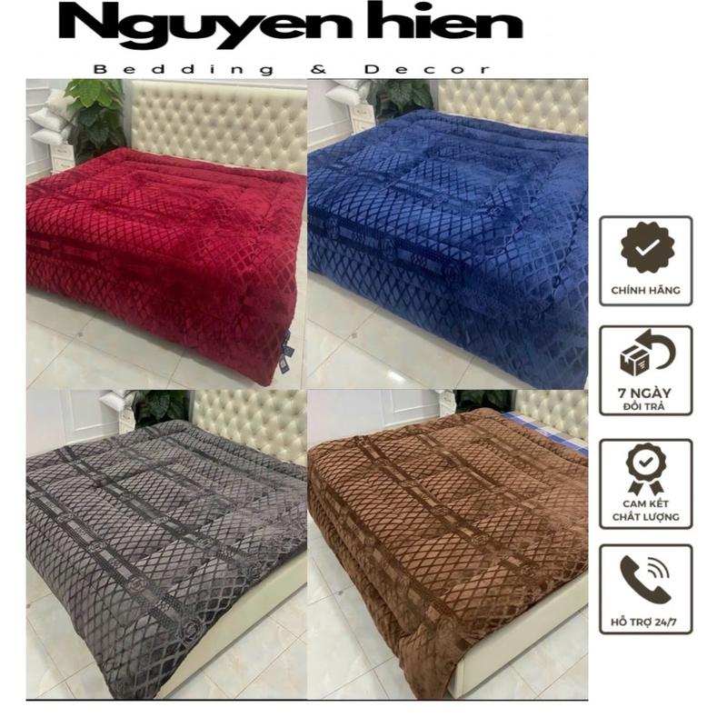   Hàng nặng gần 4kg  Chăn đông lông thỏ Coco hoa trà siêu dày ấm áp kích thước vỏ dài 2m2 rộng 2m - Lông tuyết thỏ cao cấp 3 lớp chandong daihan chan long 