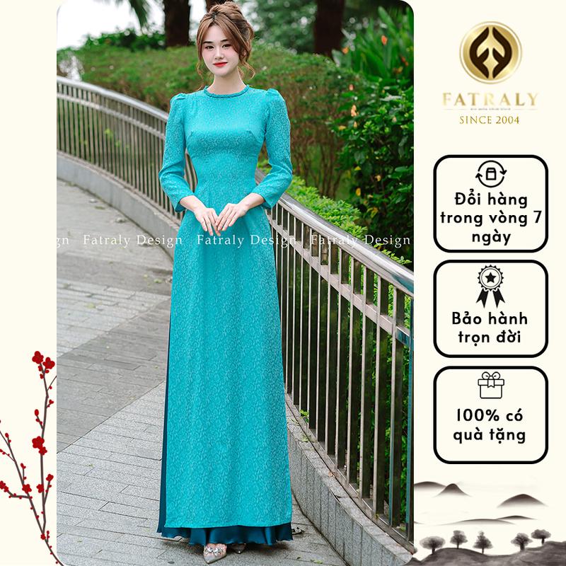 Fatraly - ADTK 105 Áo dài nữ Gấm thái tuấn thiết kế tay bồng nhẹ nhàng
