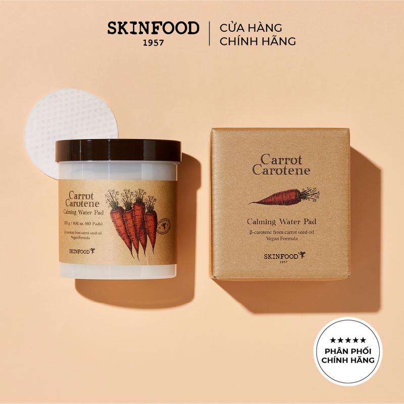 [In3] Toner pad Skinfood 60 miếng Bông Dưỡng Cấp Ẩm Chiết Xuất Cà Rốt Làm Dịu Mát Làn Da Carrot Carotene Calming Water Pad 250g