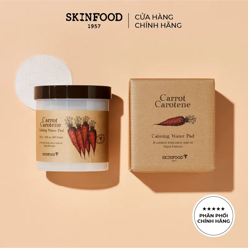 [In4] Toner pad Skinfood 60 miếng Bông Dưỡng Cấp Ẩm Chiết Xuất Cà Rốt Làm Dịu Mát Làn Da Carrot Carotene Calming Water Pad 250g 0