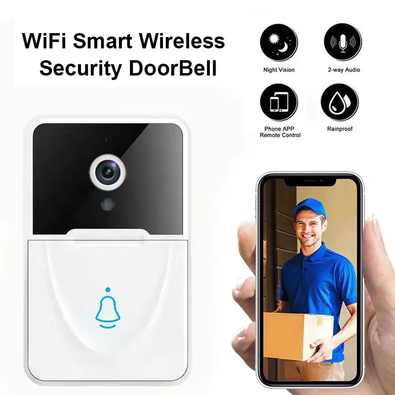 Smart Home Mini WiFi Video Doorbell Camera, 1 Set Rechargeable Wireless Doorbell with Night-Vision, Two Way Audio Video Doorbell Camera for Home Security 2