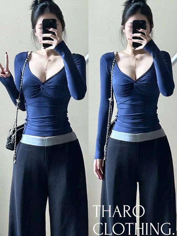 Áo Thun Nữ Tay Dài Kiểu Xoắn Trước Ngực - Tharo Clothing AO00236