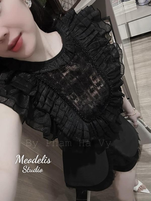  sét áo bèo khâu đá ngực mic quần soc bèo lưới Nữ Voi set thường 