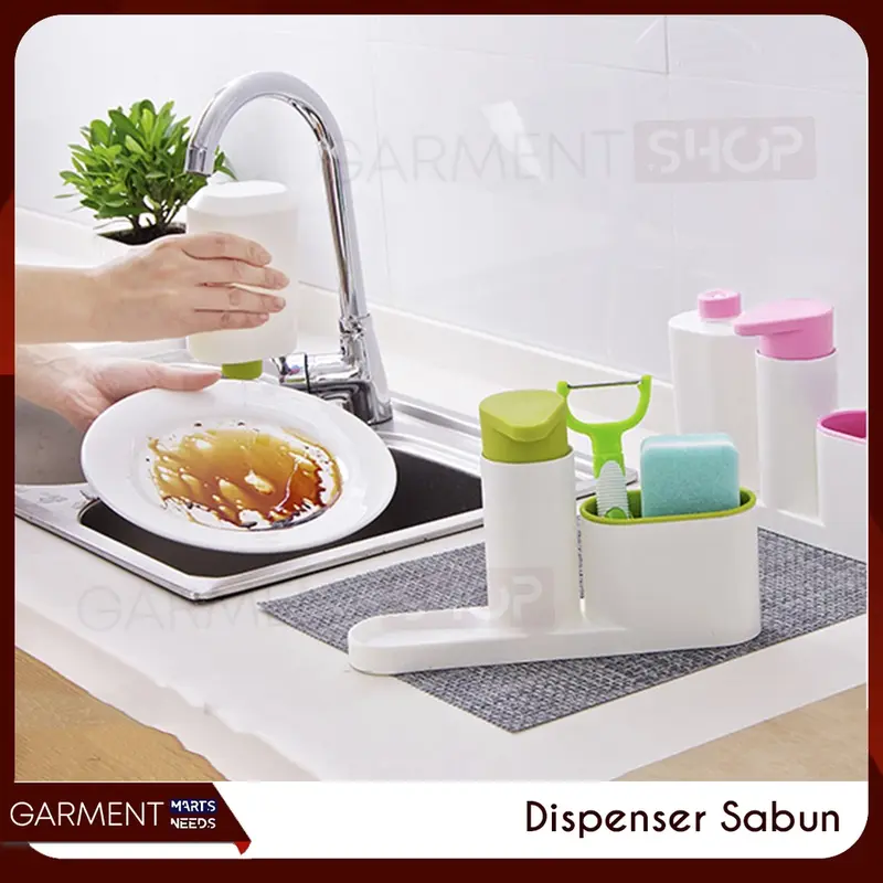 BUSET - Dispenser Sabun Cuci Piring Soap Pump Sponge Set 3 in 1 Praktis 2