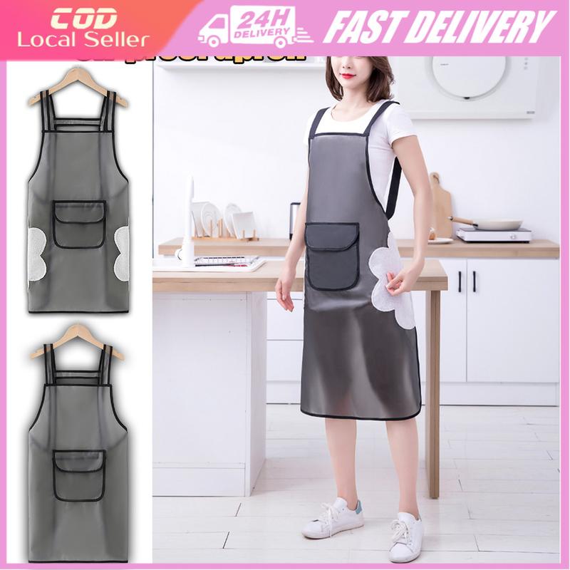 PVC Waterproof Transparent Black Apron Household Wipeable Oil Resistant ...