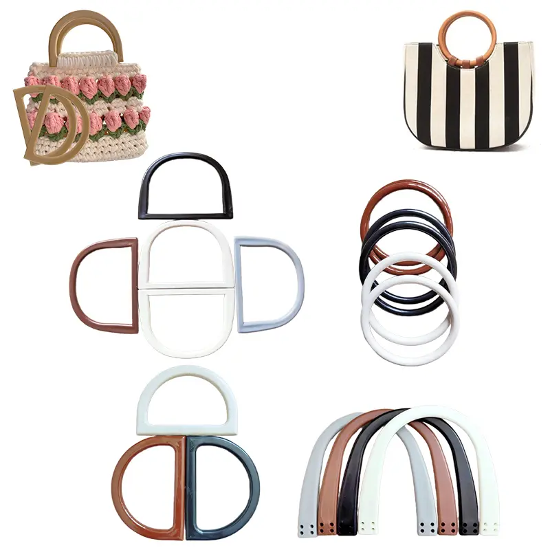 2PCS D Shape Round Resin Bag Handle For Handcrafted Handbag Purse Frame DIY Woven Bag Accessories Fashion Bag Handles