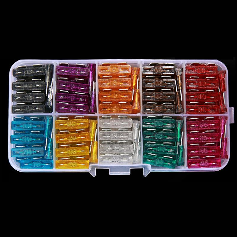 Product Introduction of Spot Goods COD 100/50pcs Car Fuse Assortment Set Profile Middle Size Blade Type Fuse Auto Car Truck 2-35A Fuse with Box Clip 17
