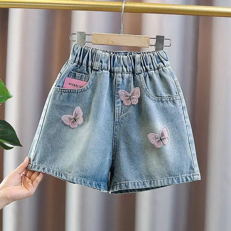 Quần Soóc Bé Gái, Hàng Mới Về Mùa Hè 2024, Quần Soóc Denim Cho Trẻ Em, Có Thể Mặc Ngoài Trời, Thường Ngày Và Dễ Phối Đồ, Quần Nóng Bỏng, Cho Bé Gái
