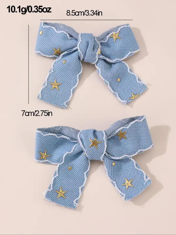 Cute Star Pattern Hair Bows, Denim Hair Bows, Fashionable Hair Accessories for Girls, Minimalist Headwear Suitable for Thick Hair 1