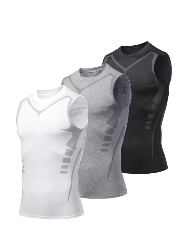 Men's Geometric Print Sports Vest, Breathable Quick Drying Compression Tank Top, Round Neck Sleeveless Top for Basketball Cycling Running 0