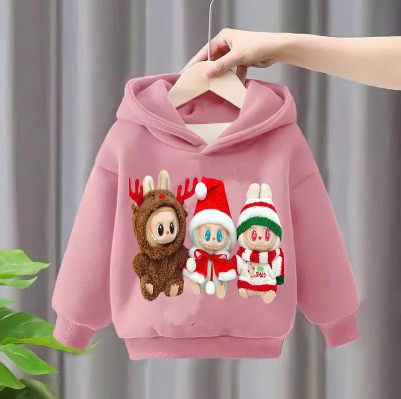 Áo nỉ hoodie thu đông dành cho bé trai và bé gái 14-45kg mẫu NOEL LABUBU. Chất liệu ấm áp, co dãn. D56 5