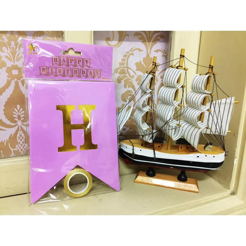 INS happy birthday Gold letters Birthday party decorations small Violet cardboard banner set w/string