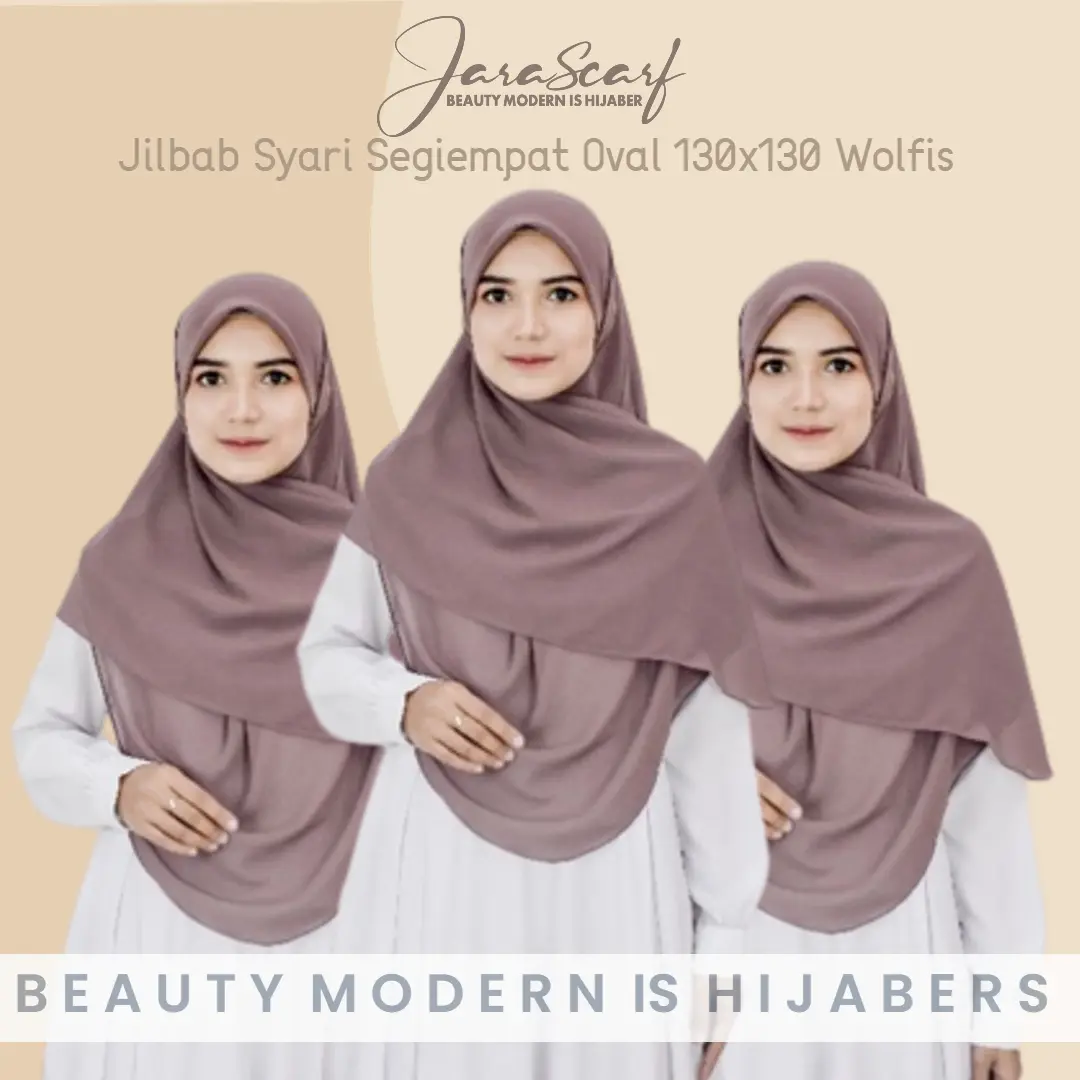 Jara Scarf Jilbab Syar'i Segi Empat Oval Wolfis Ukuran Large Kerudung Square Syari Wanita Muslim