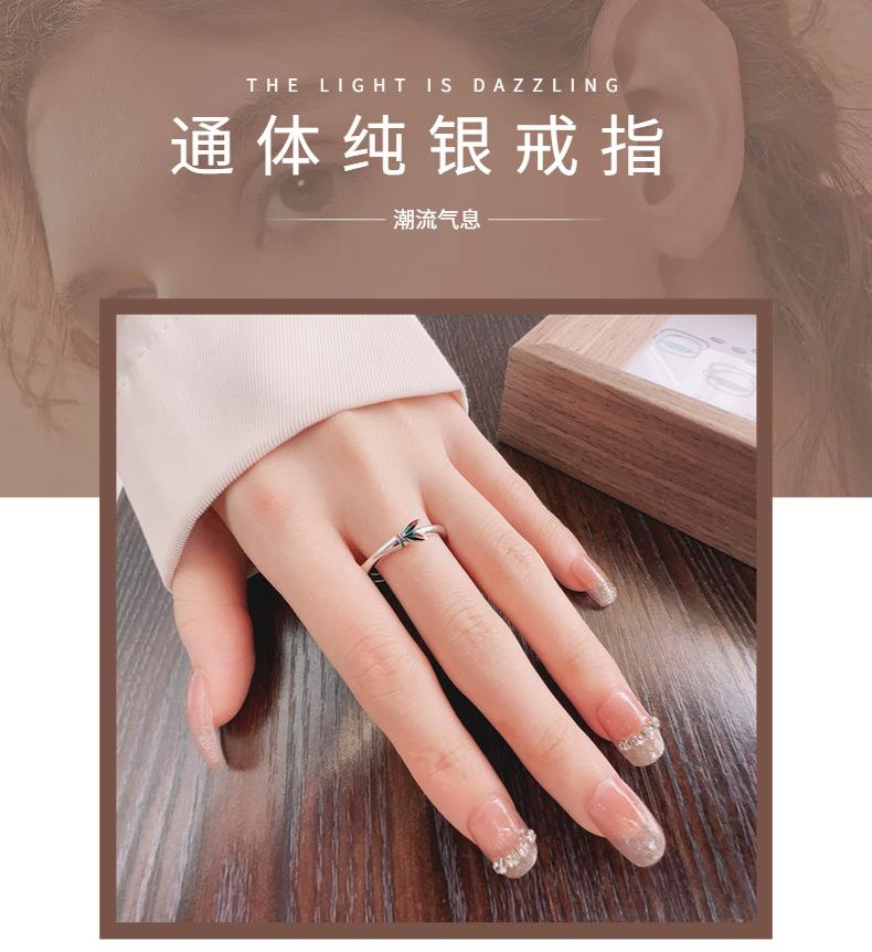 Product Introduction of S925 Sterling Silver Simple Pastoral Style Resin Enamel Bamboo Knot Design Ring Forest Style Versatile Adjustable Ring 14