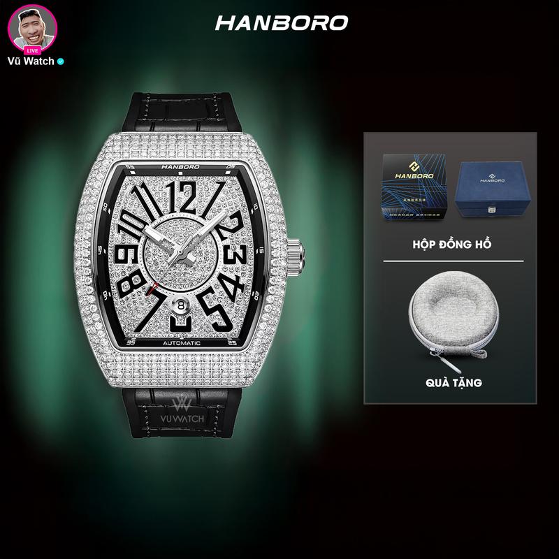 Đồng Hồ Cơ HANBORO 9029-2 Full đá [4648] | Tặng 1 bóp đựng đồng hồ