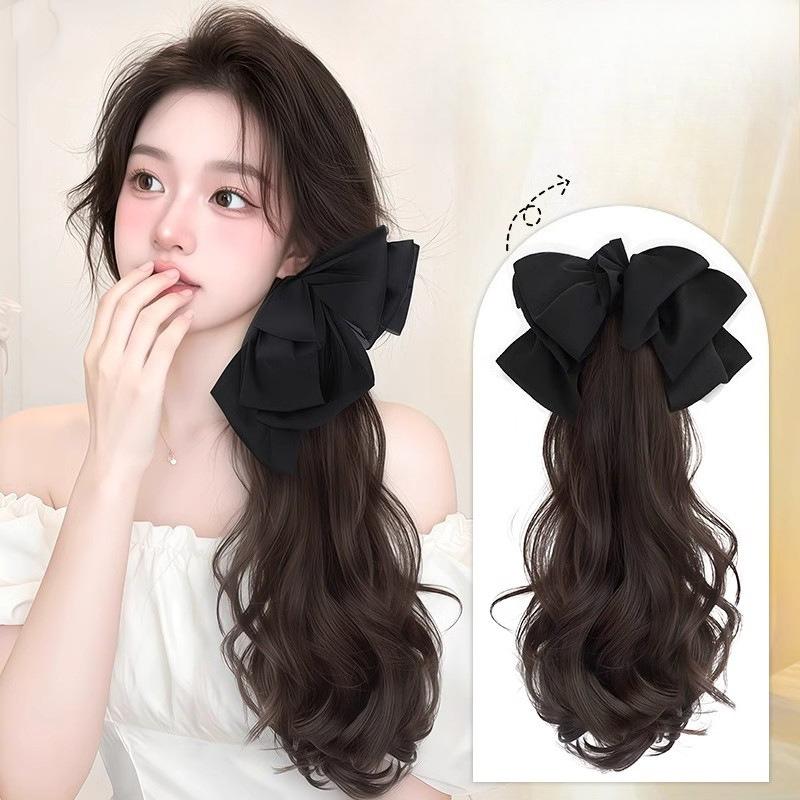 Tóc Giả Mô Phỏng Tóc Xoăn Dài Cho Nữ Kẹp Lấy Tóc Đuôi Ngựa Cao Nơ Đen Ngọt Ngào Kẹp Thấp Tóc Mịn Tóc Ngắn Tóc Giả