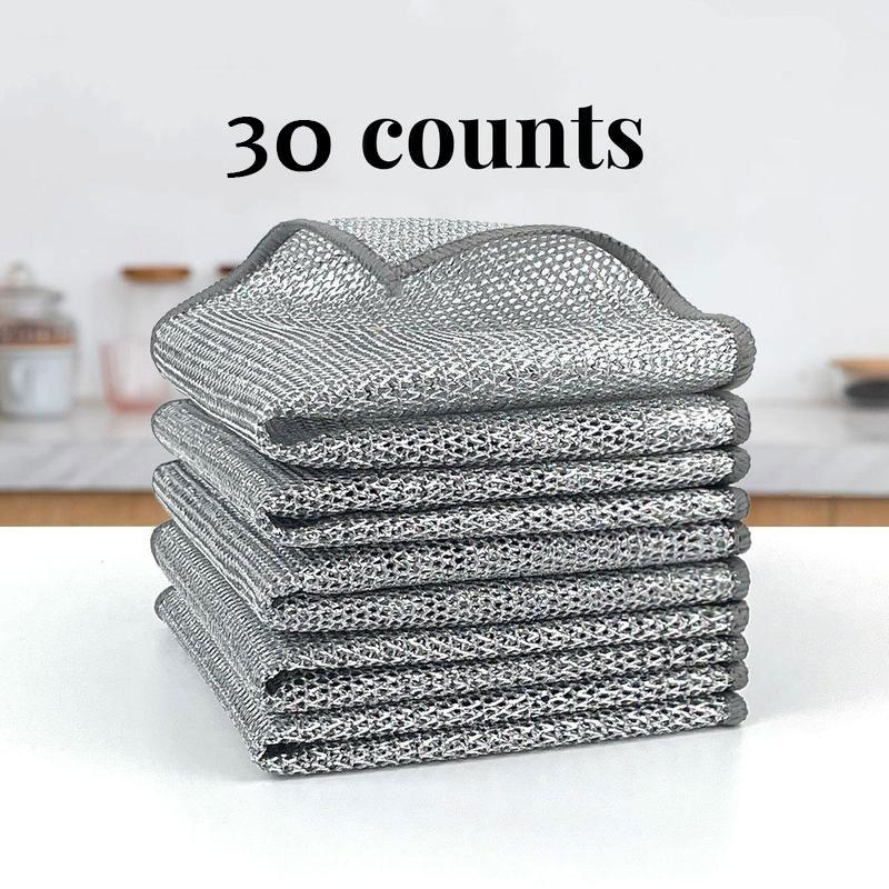 10 Counts Dishwashing Rags,Multipurpose Non-Scratch Wire Dishcloths for Wet and Dry Use, Reusable Wire Cleaning Cloths for Kitchen, Sinks, and Pans Silver Removable, Washable & More 0