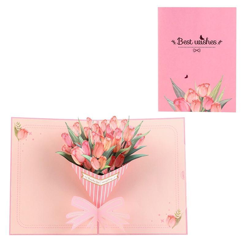 3D Tulip Pop-Up Card, 1 Count Creative Flower Design Greeting Card with Envelope, Birthday Gift for Mom, Mother's Day Gift 4