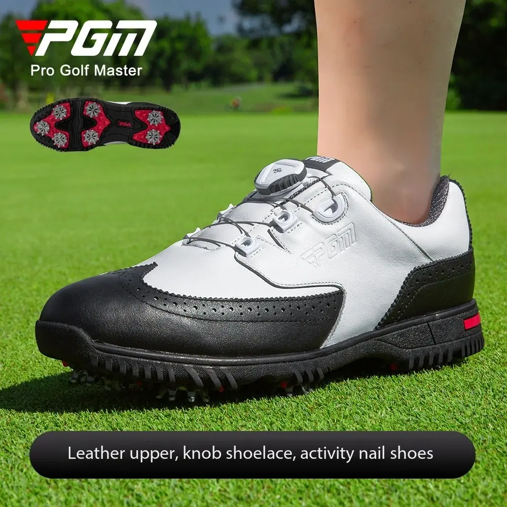 [PGM] Golf Shoe Men's First Layer Cowhide Waterproof Non-Slip Movable Nail Knob Shoelace Sneaker Xz240