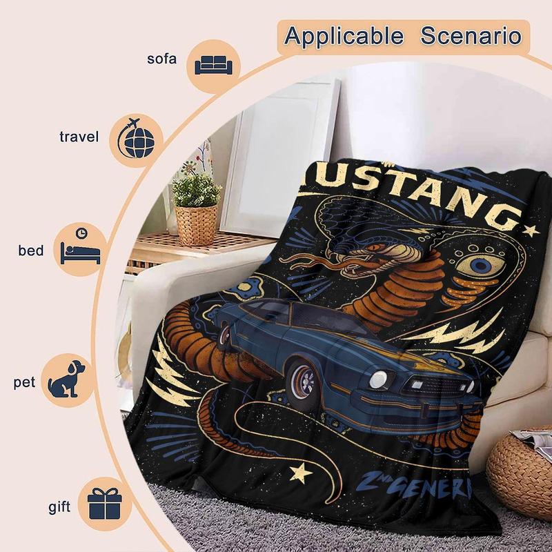 Mustang Snake Pattern Blanket, Soft Comfortable Throw Blanket, Cool Bedroom Bedding Blankets, Warm Napping Blanket for Home Office Travel Camping 4